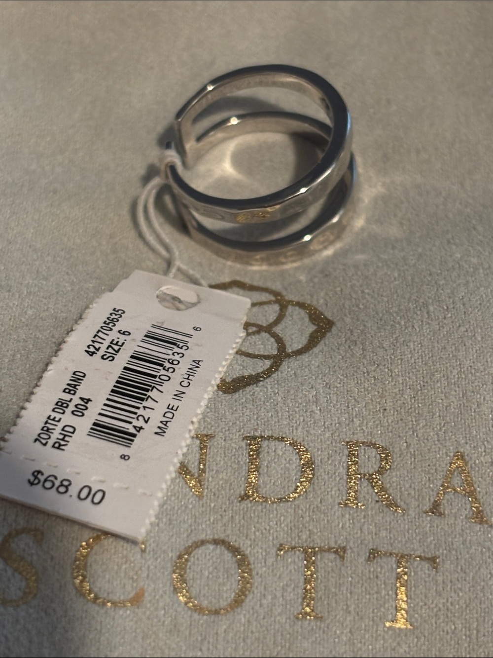 Kendra Scott Zorte Double Hammered Band Ring Silver size 6 New!